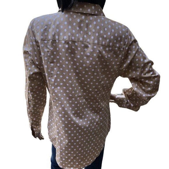 Lane Bryant NWT Polka Dot Shirt Top 14 Beige Rhinestone Collar Long Sleeve - Picture 6 of 12